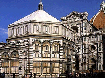 Florence's fourth-century Baptistery exterior with Il Duomo cathedral