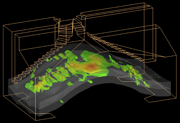 3D volumetric model of the Baptistery roof showing resistivity and radar dispersion to identify fractures and voids