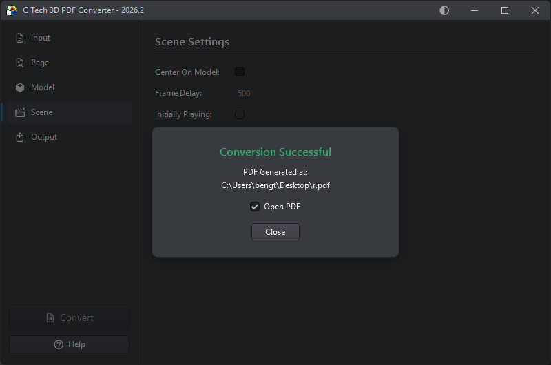 Conversion successful dialog