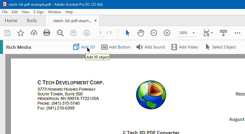 Add 3D option in Adobe Acrobat tools