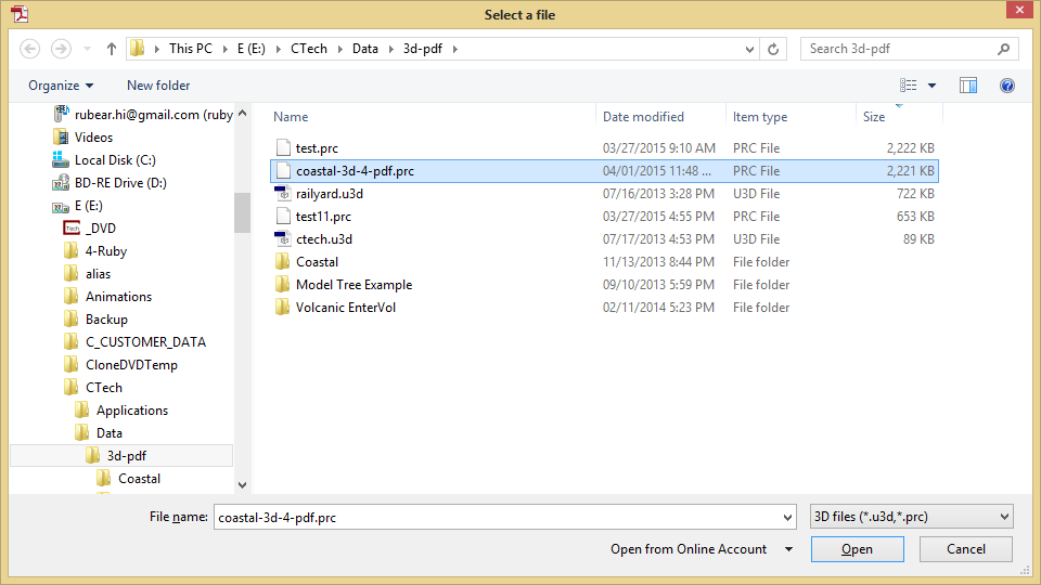 Browsing for a PRC file in Adobe Acrobat