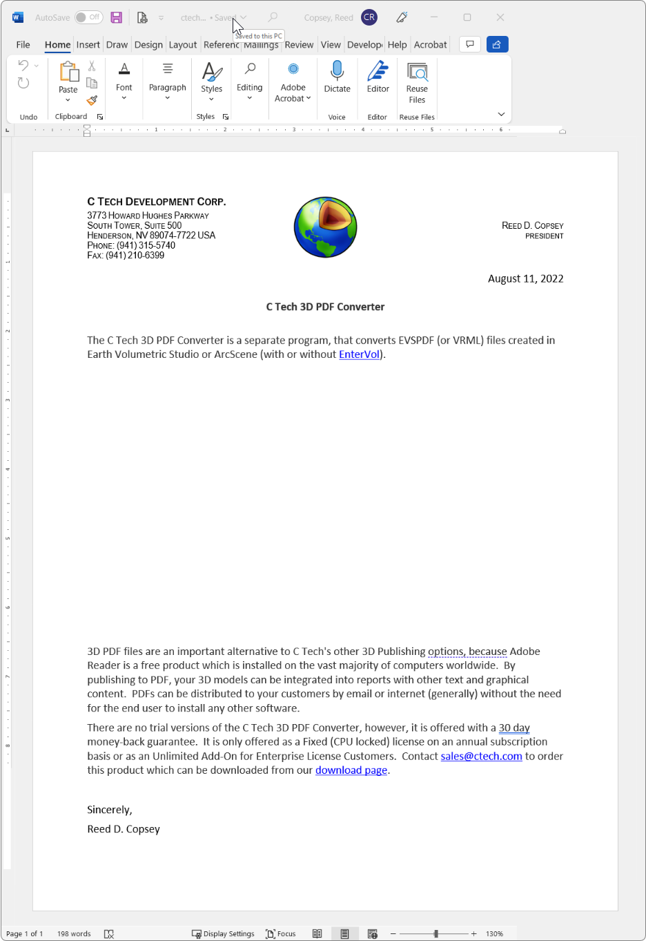 Document with blank space for 3D model in Microsoft Word