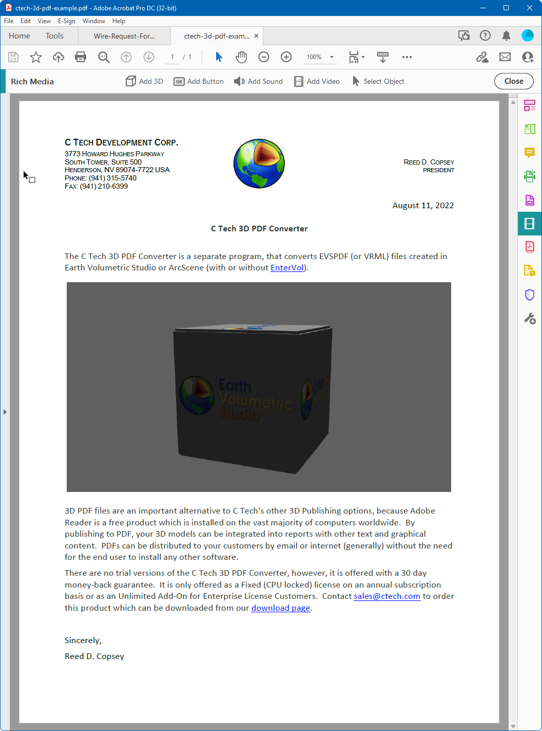 Placeholder 3D model inserted into the PDF