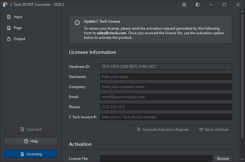 License dialog — scrolled up
