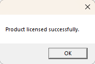 Licensing activation success message