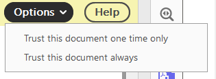 Trust document dialog in Adobe Reader