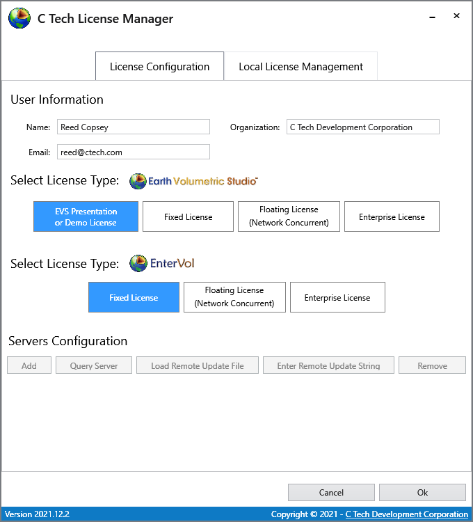 License Manager configuration window