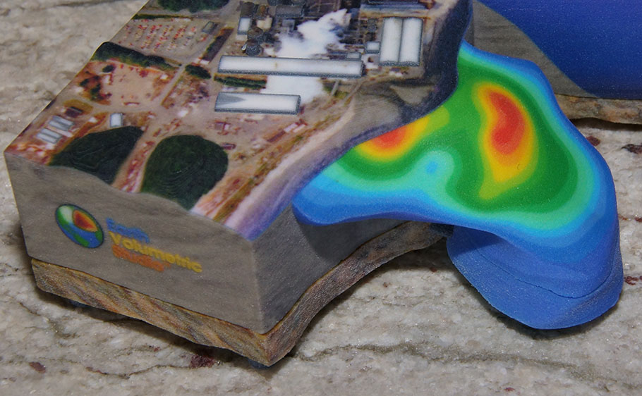 Coastal model with upper layers removed, showing the granite layer and TCE plume