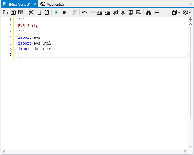 The Python Script Editor window with a new script.