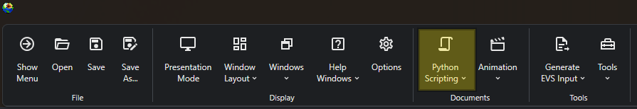 The Python Scripting button in the main toolbar.