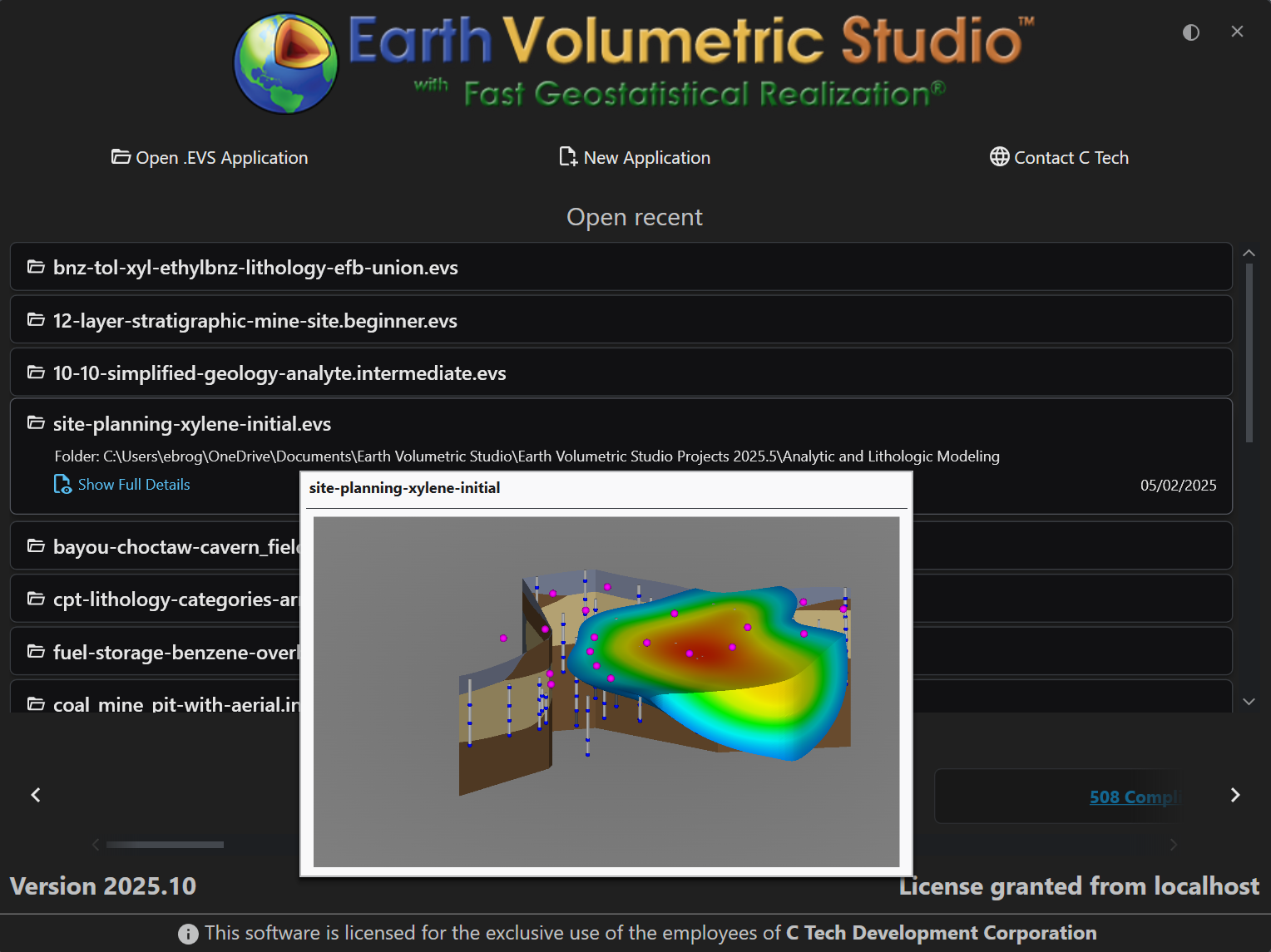 The startup screen showing the &lsquo;Open recent&rsquo; list with a hover preview.