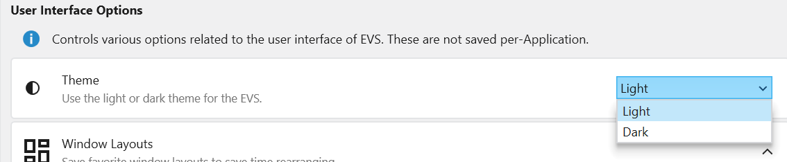 Setting the default theme in the User Interface Options.