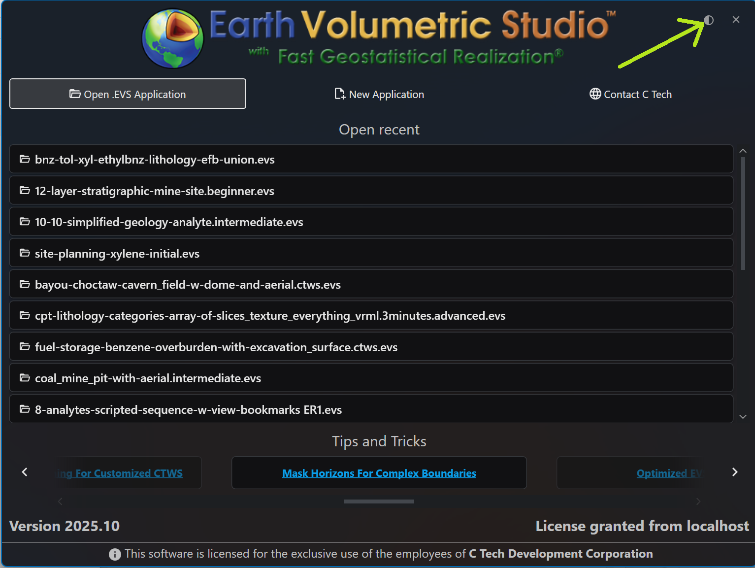 Toggling the theme from the launch window.