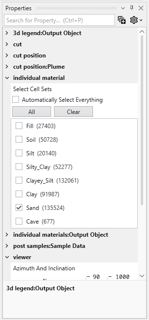 Application Properties showing material selection checkboxes.