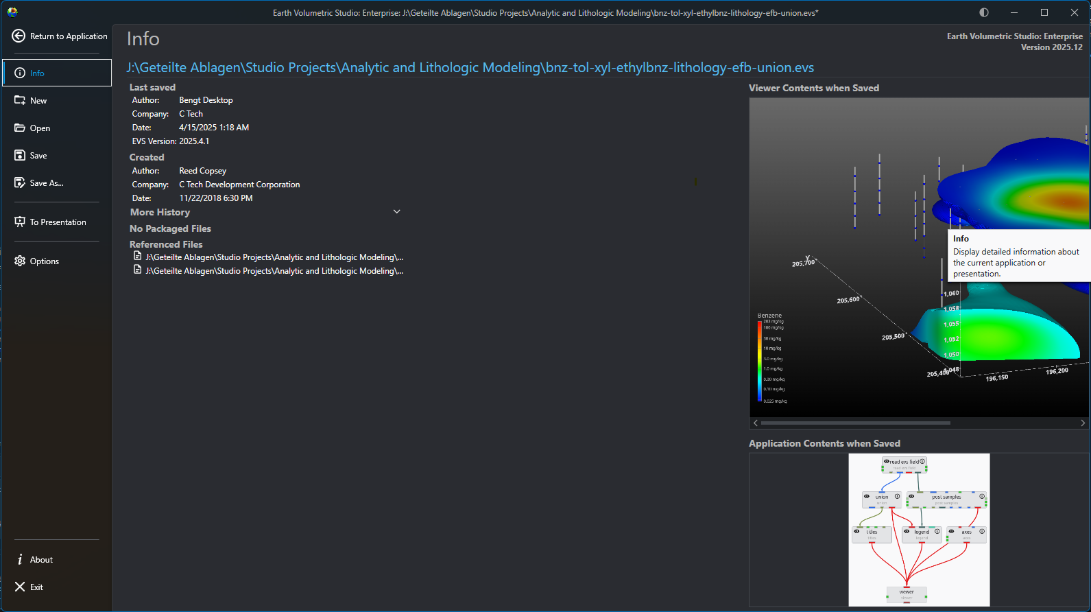 The main application menu showing the Info screen.