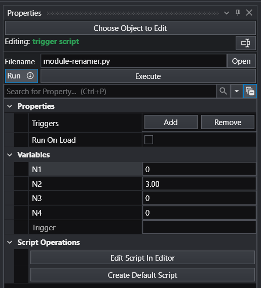 Trigger script module settings