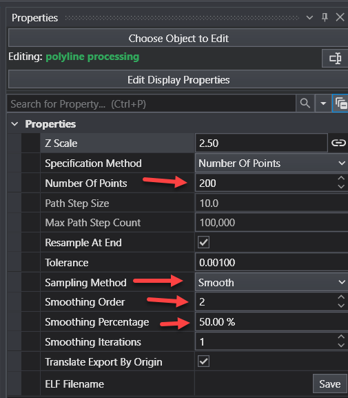 Polyline processing settings
