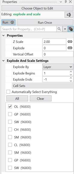 Explode and scale panel for layer selection