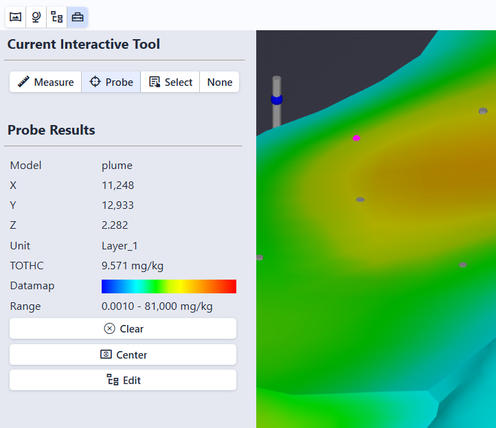 Probe result displayed in the scene